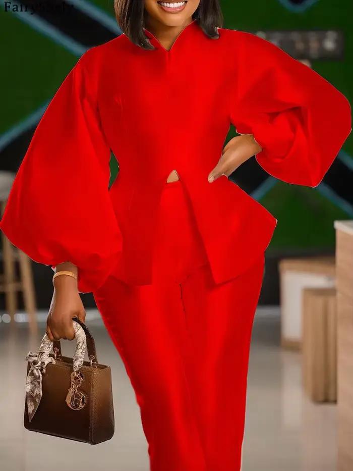 Ensemble tailleur pantalon deux pièces à manches longues 2026 pour femme
