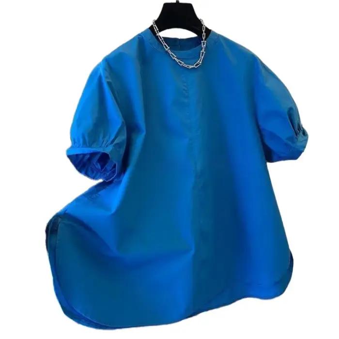 Chemisiers femmes 2025 été nouveau casual demi manches bouffantes chemises mode pull t-shirt couleur unie dames hauts