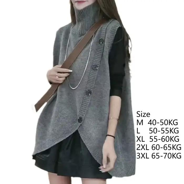 Femmes sans manches longs pull gilets Vintage irrégulière épissé bouton tricots vêtements d'extérieur pulls élégant col