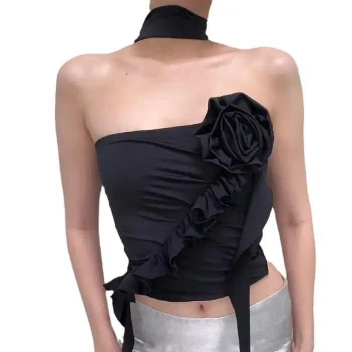 Haut floral à épaules dénudées haut sexy pour femme nombril apparent été style high street