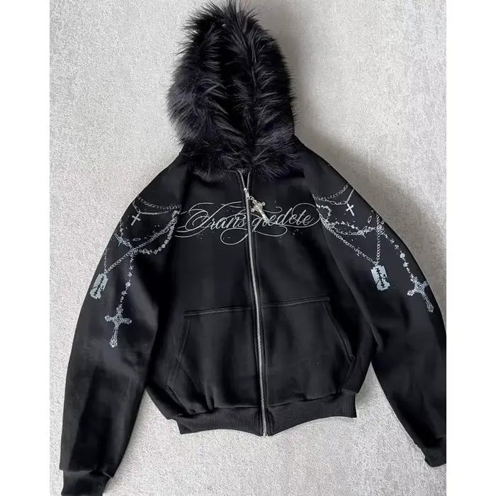 Sweat-shirt à capuche High Street avec fermeture éclair et imprimé lettres