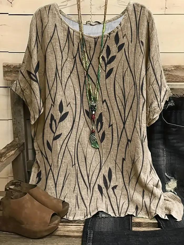 Femmes grande taille 1XL-8XL décontracté haut ample chemises feuilles imprimé Blouse T-shirt dames mode Vintage