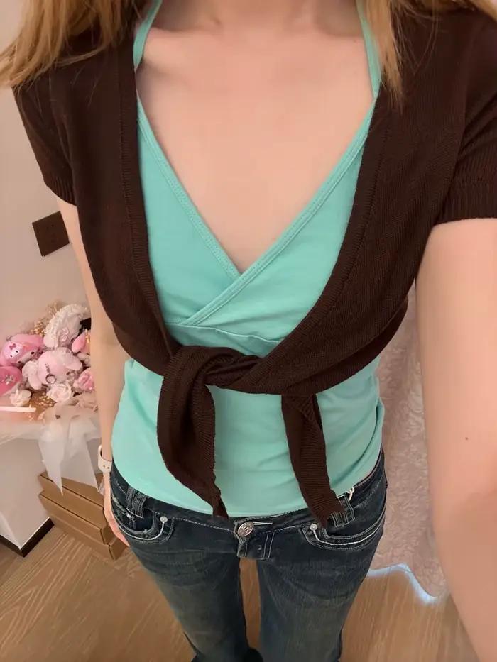 Débardeur court vert menthe pour femme