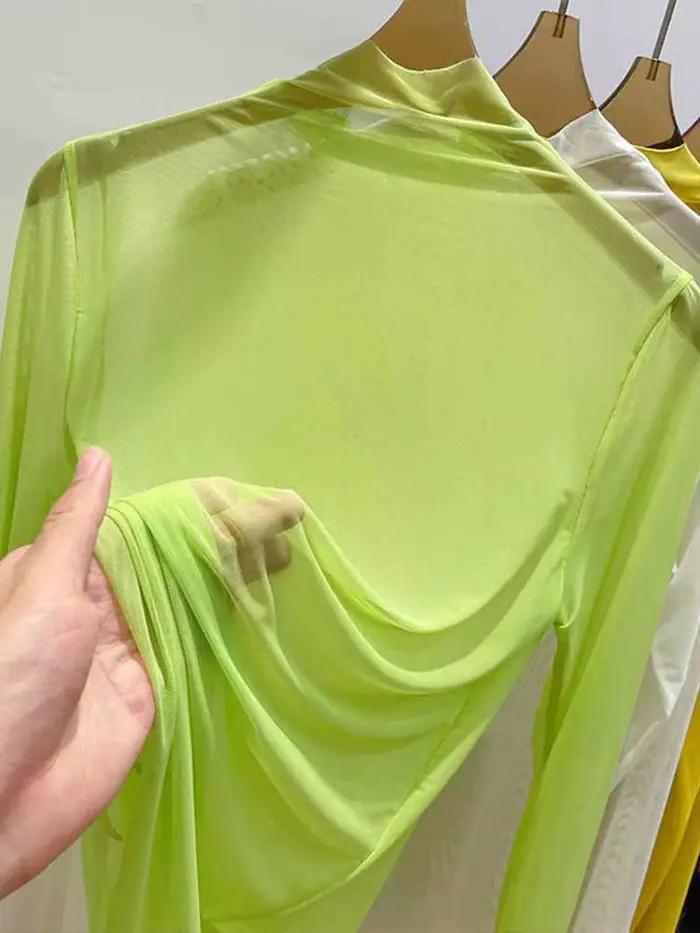 T-shirt en gaze transparente pour femmes, décontracté, protection solaire, idéal pour sorties nocturnes et rentrée scolaire