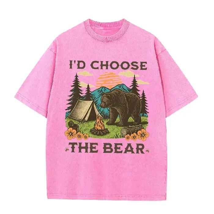 T-shirt décontracté en coton imprimé Ours contre Homme pour femmes, couleurs variées, coupe ample, empowernent féminin, été 2026
