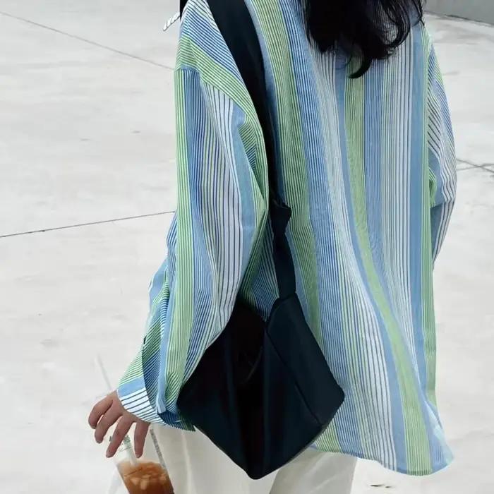 Chemise surdimensionnée à motifs bleu vert pour femme décontractée printemps automne voyage usage quotidien