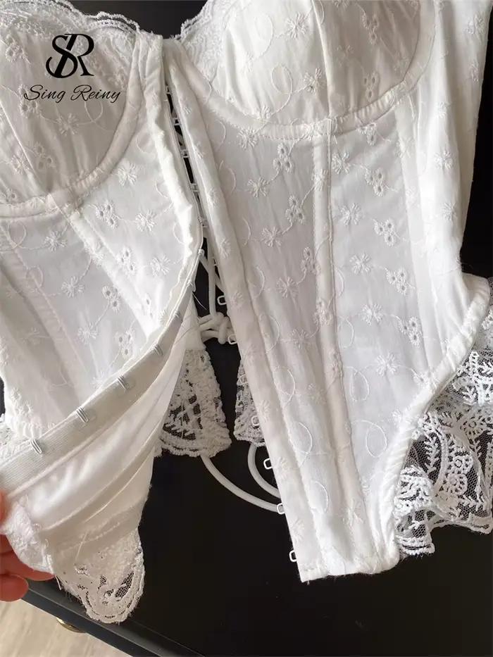 SINGREINY broderie Lingerie haut Corset dames sangle à lacets Shapwear glamour Camisole français dentelle volants Hotsweet débardeur