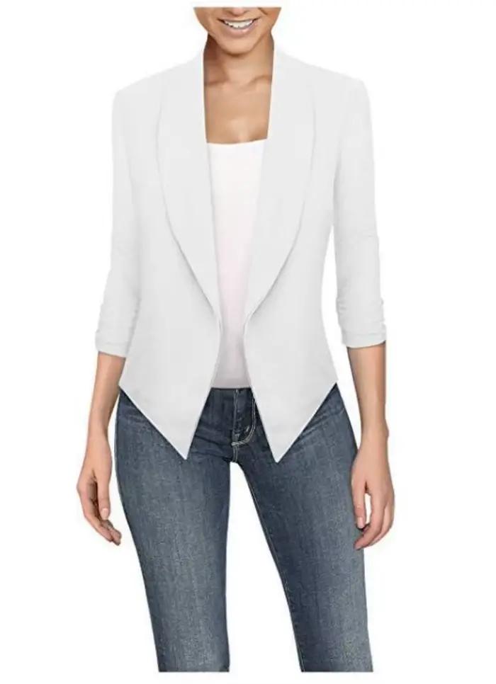 Blazer cranté pour femmes en polyester avec poches solides pour le bureau et les occasions spéciales printemps été