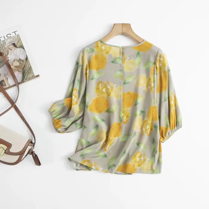 Chemise en soie de mûrier 100% à col rond, ample et polyvalente pour femmes, idéale pour le bureau et les journées printanières et estivales