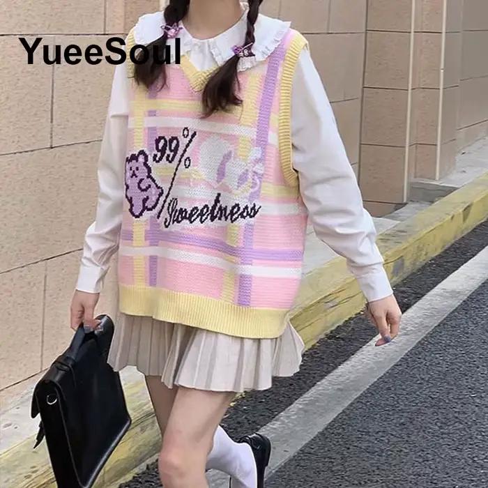 Doux mignon rose tricoté femmes pull gilet sans manches ample surdimensionné tricots 2026 nouveau Y2K Fairycore Style