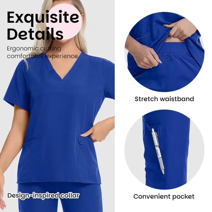 Uniformes chirurgicaux pour femmes en polyester et elasthanne avec poches pour hôpitaux, salons de beauté et autres professions médicales et esthétiques