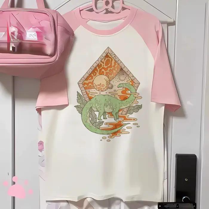 T-Shirt Dinosaure Pour Femme Style Décontracté Dessin Animé Occasions Spéciales Garde-Robe Mode Nostalgique Anneés 2000