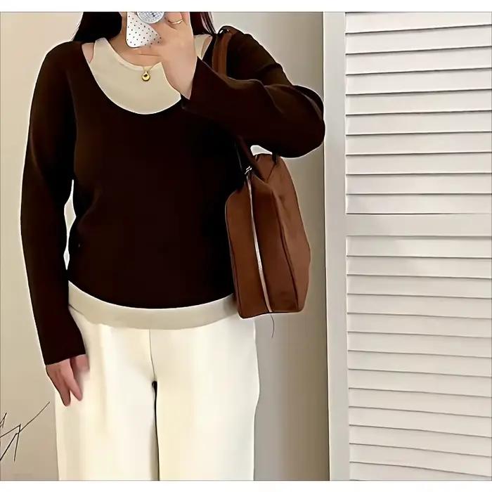 Grande taille vêtements pour femmes Design Sense faux deux pièces haut 2025 automne gros Mm tempérament décontracté