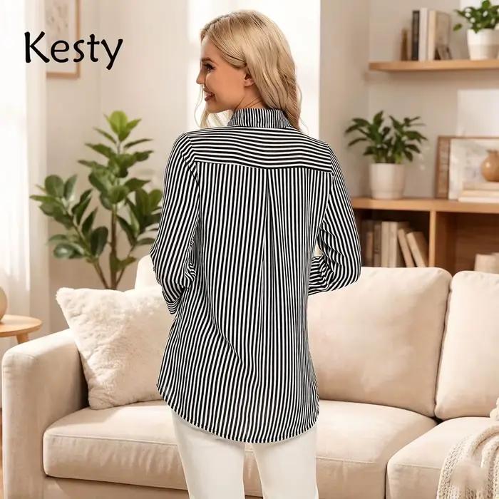 Chemisier rayé pour femme noir et blanc à col revers