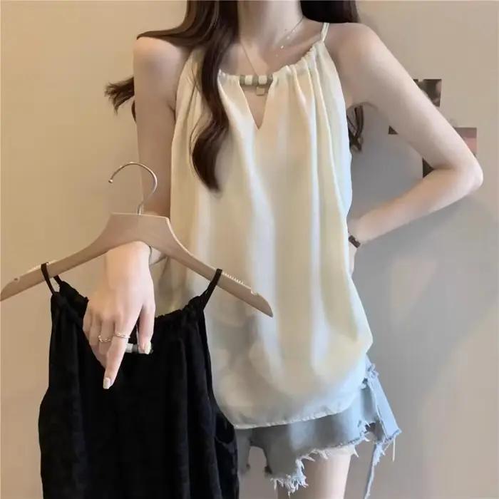 Haut sans manches à col en V pour femme
