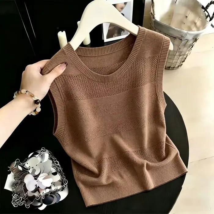 Débardeur Femme en Maille Creuse Été 2026 – Tendance, Coupe Ample, Décontracté, Polyvalent, Gilet Sans Manches à Porter en Extérieur