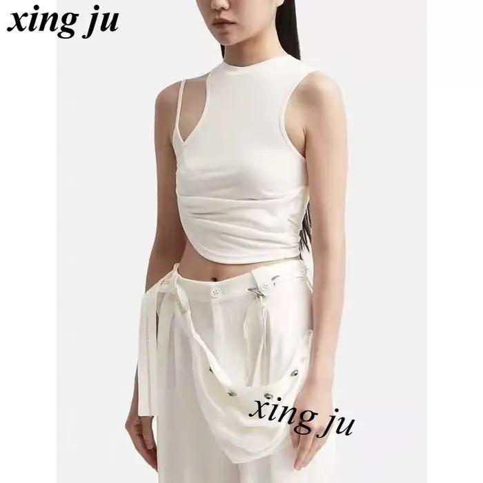 Kpop chanteur Jennie femmes irrégulière blanc court gilet fronde culture hauts scène Costume musique Festival vêtements femme Jazz danse porter