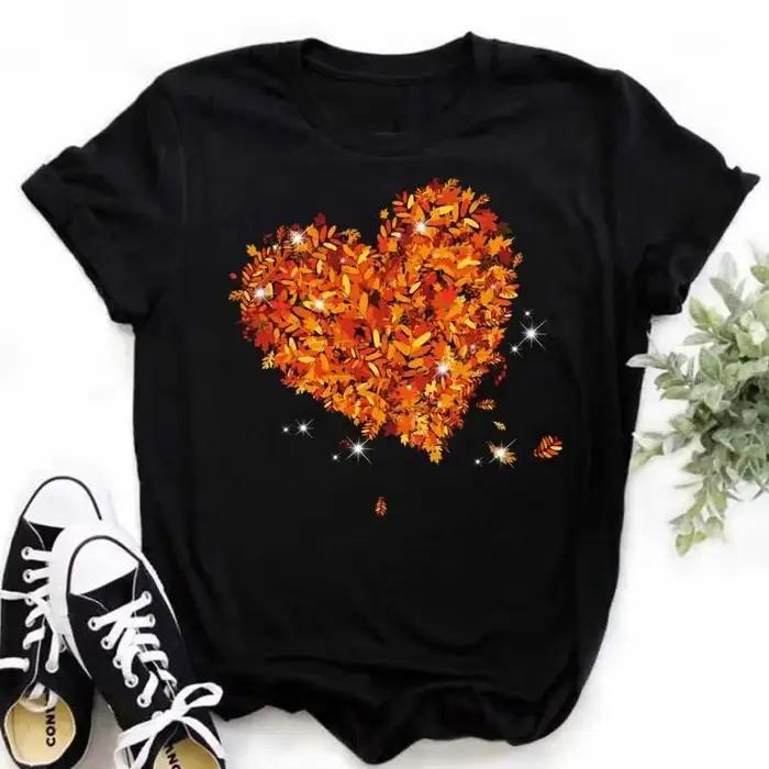 100% coton nouvel été amour fleur T-shirt bas chemise dessin animé grande taille à manches courtes haut femme Y2k