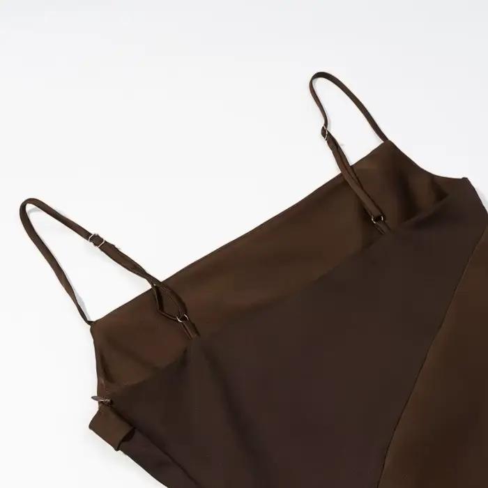 Panneau Satin hauts pour femme marron Y2k sans manches Sexy mode printemps été 2026 élégant café Cami haut débardeurs