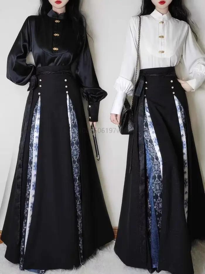 Hanfu Style féminin chanson améliorer hauts jupe trois plis trajet quotidien éléments Han blanc noir Cos Cosplay fête