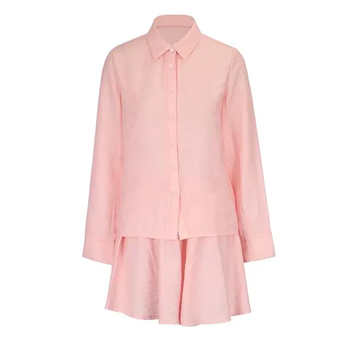 Ensemble 2 Pièces Femme : Blouse et Jupe – Nouvelle Collection Printemps – Style Streetwear Tendance – Col Rabattu