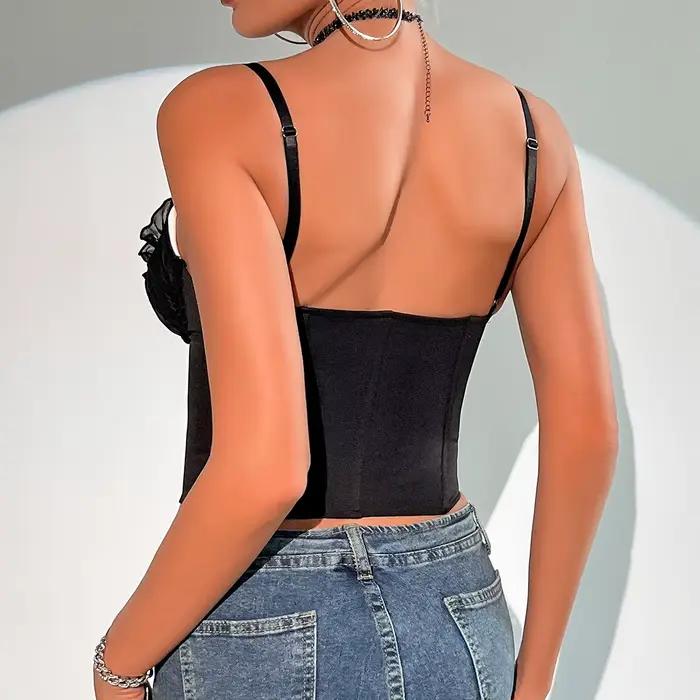 Sexy col en V Y2K haut court dentelle Patchwork plissé nœud papillon