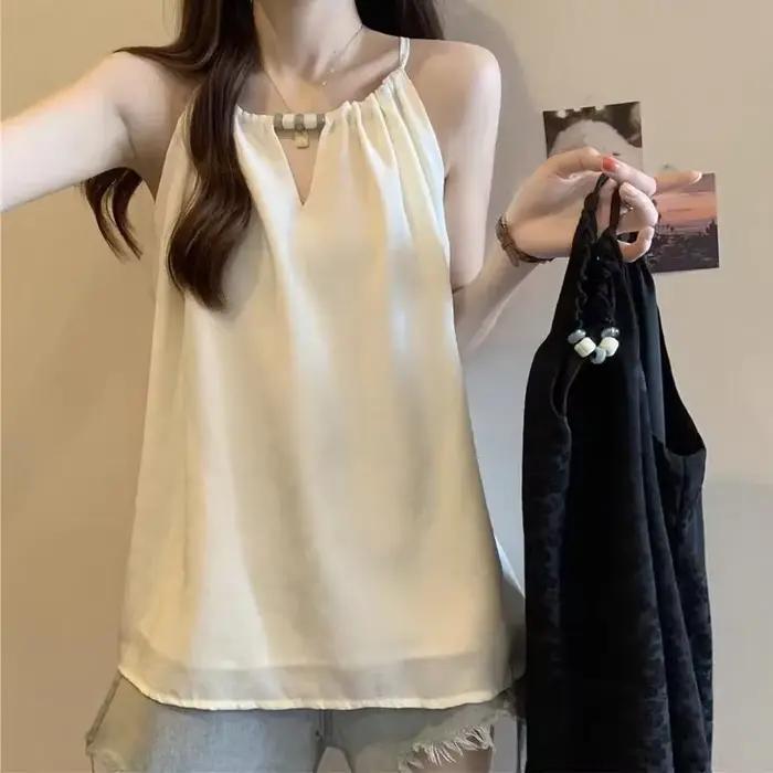 Haut sans manches à col en V pour femme