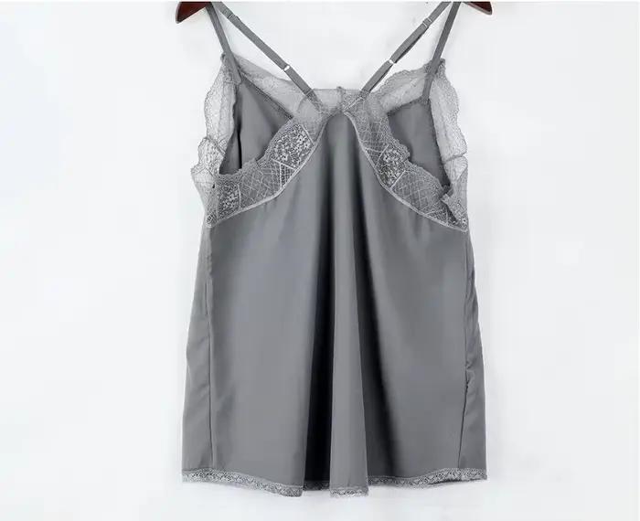 Haut pour femme élégant débardeur bustier tubulaire soie Satin Camisole plaine à bretelles gilet hauts sans manches Blouse réglage français dentelle délicate