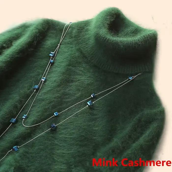 2025 hiver femmes pull 100% vison cachemire col roulé tricoté