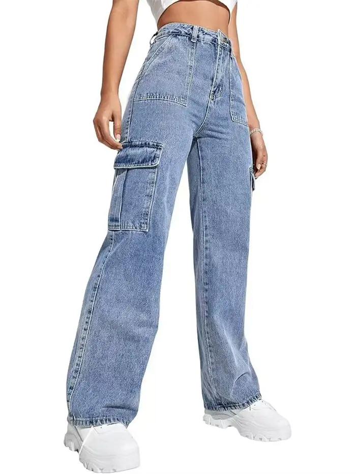Jeans de travail multi-poches à taille haute pour femmes