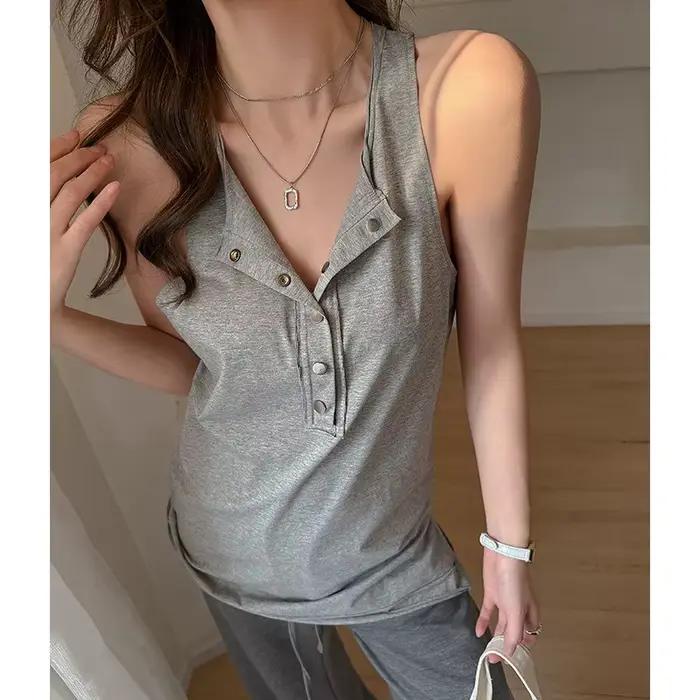 Débardeur en coton à col Henley pour femme