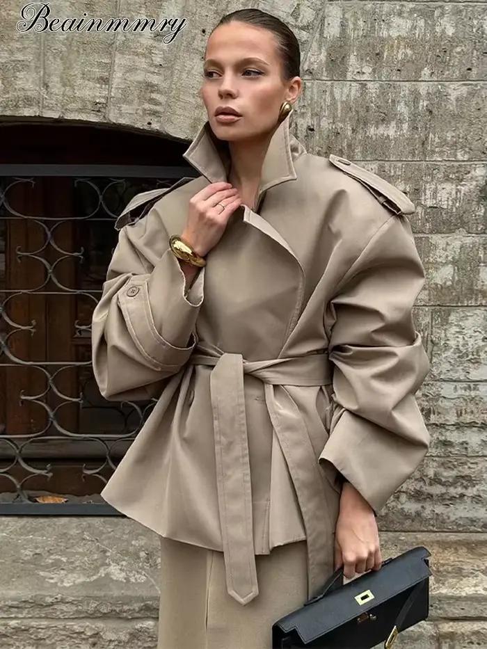 Trench-Coat Beainmmry en Polyester pour Femmes, Col Rabattu, Coupe-Vent, Haute Qualité, Mode Automne Hiver