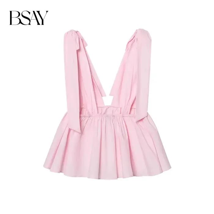 BSAY popeline haut pour femmes mode été nouveau nœud sans manches dos nu Camisole réservoir Chic femme Sexy Streetwear gilet Mujer