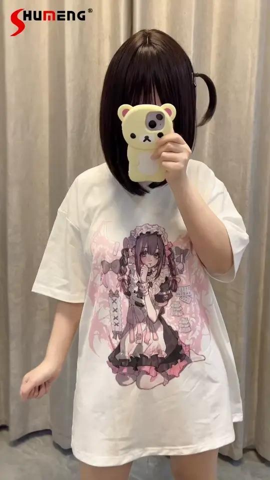 T-shirt à manches courtes style gothique ample dessin animé pour jeunes filles mode underground printemps été