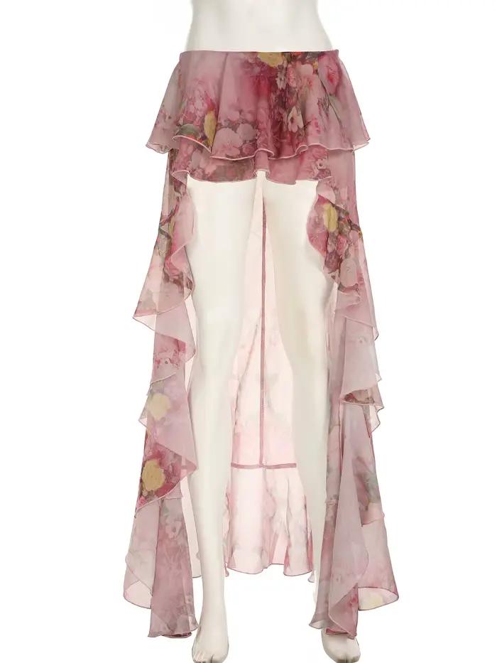 Jupe à volants vintage imprimé floral pour femmes juniors style bohème plage printemps été