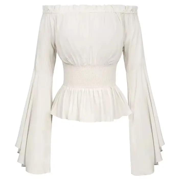 2025wish nouveau Renaissance médiévale à manches longues femmes haut à la mode coupe ajustée chemise boutonnée