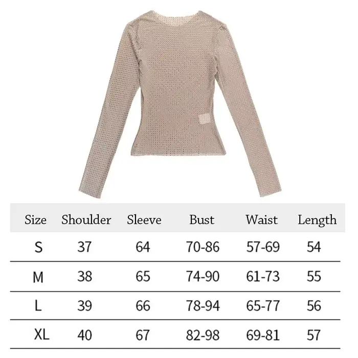 Haut à manches longues patchwork transparent avec strass pour femmes occasions spéciales automne étés