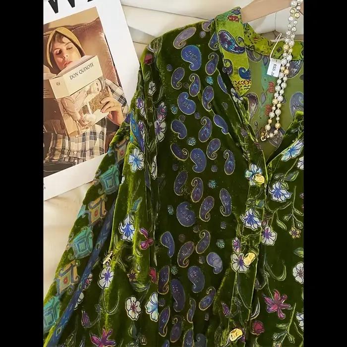 Chemise en velours à imprimé floral pour femmes
