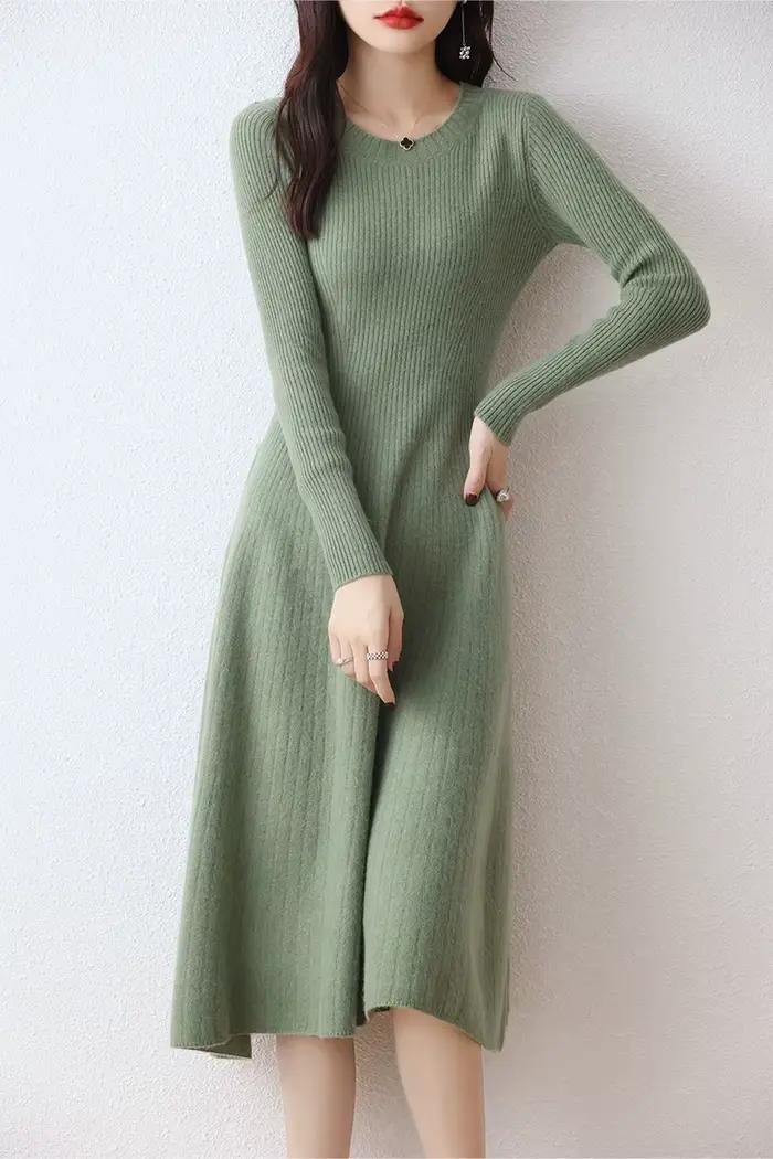 Robe pull longue en laine mérinos femme