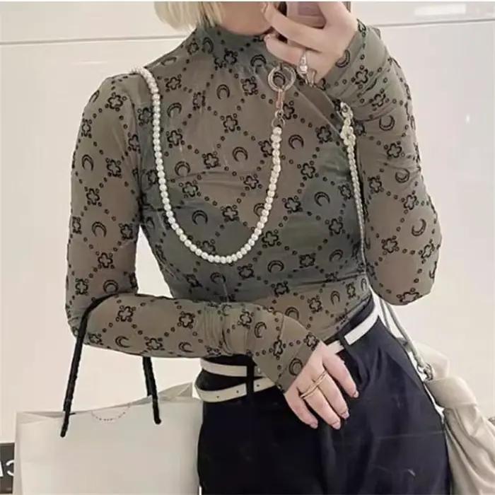 Haut à manches longues en maille de Tulle pour femmes