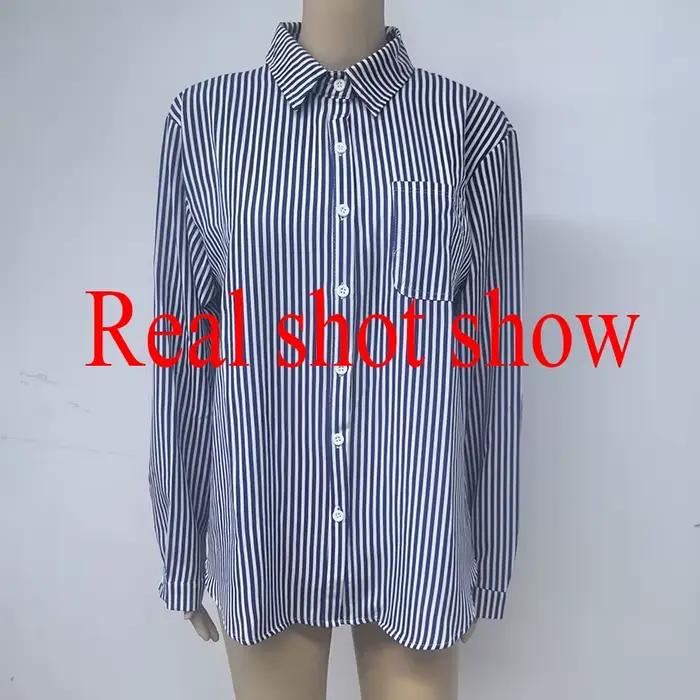 Chemise Classique à Rayures Bleues Pour Femmes Style Décontracté Taille Ample Femmes Occasions Spéciales Bureau Automne Hiver