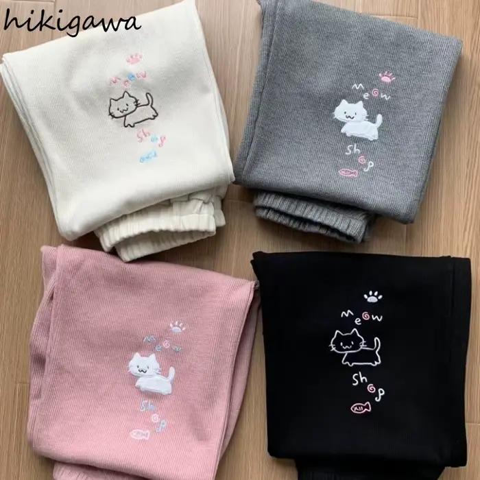 Pantalons de survêtement femmes japonais Chic Y2k Pantalon mignon Femme 2025 nouveaux bas chat broderie tunique droite