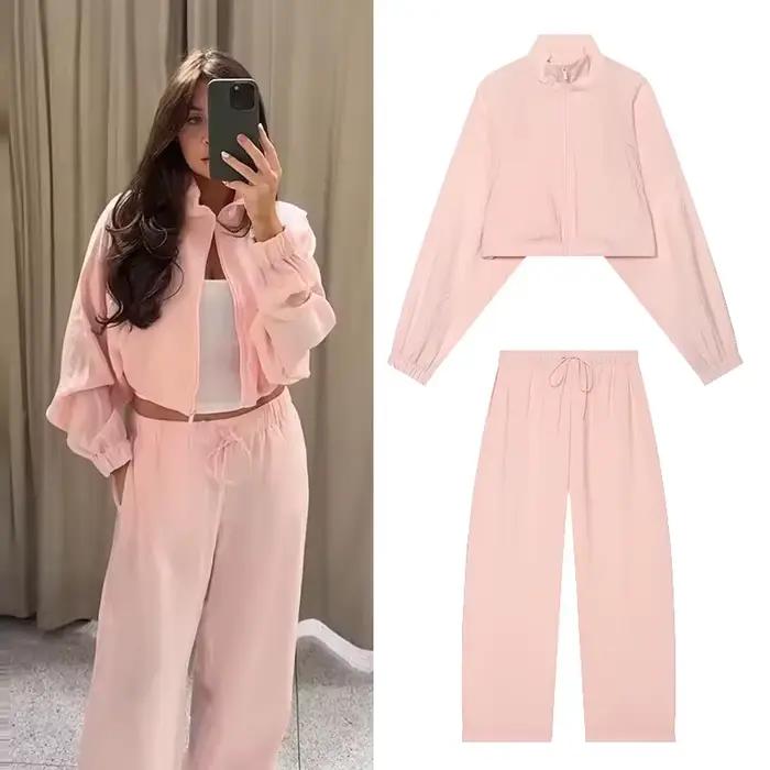 Ensemble deux pièces HipSeam veste courte zippée col montant pantalon taille mi-haute printemps été femme décontracté nouveau modèle 2026