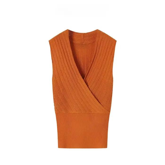 Gilet pull sans manches en maille côtelée pour femme