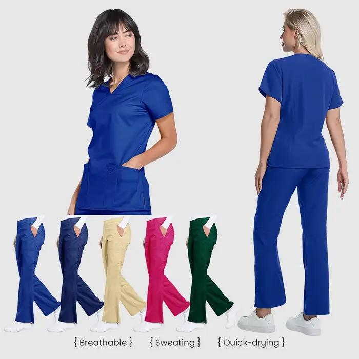 Uniformes chirurgicaux pour femmes en polyester et elasthanne avec poches pour hôpitaux, salons de beauté et autres professions médicales et esthétiques