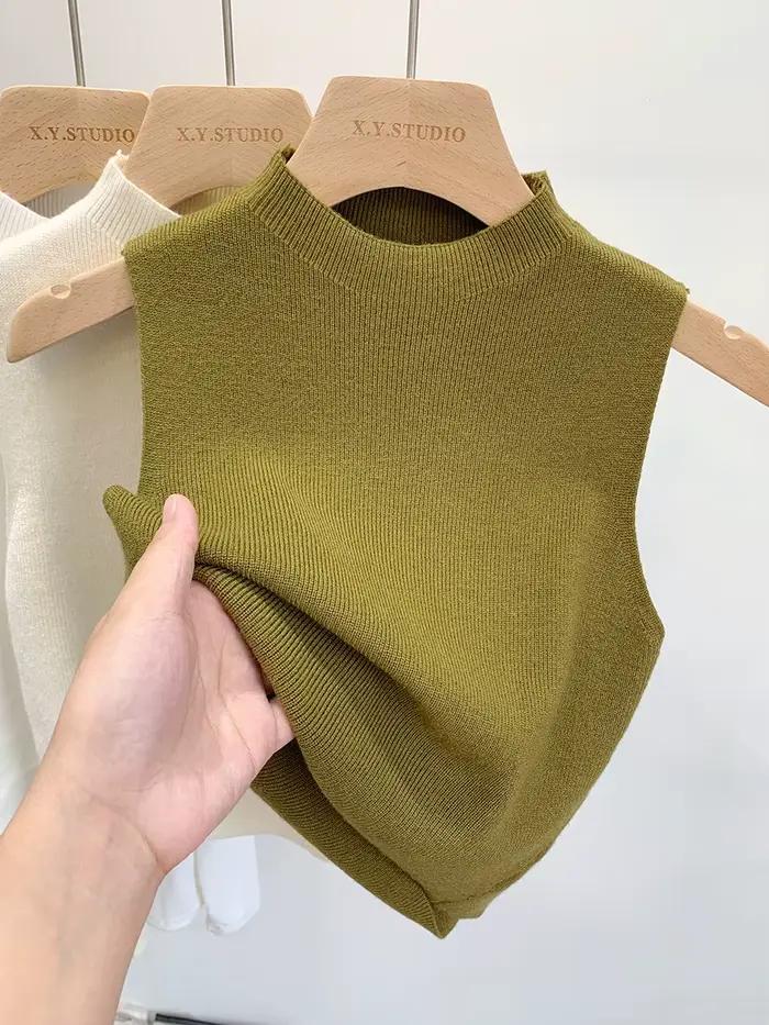 Débardeur tricoté pour femme 2026 – Collection Printemps-Été – Pull court sans manches uni – Pulls et pulls-over Printemps-Automne