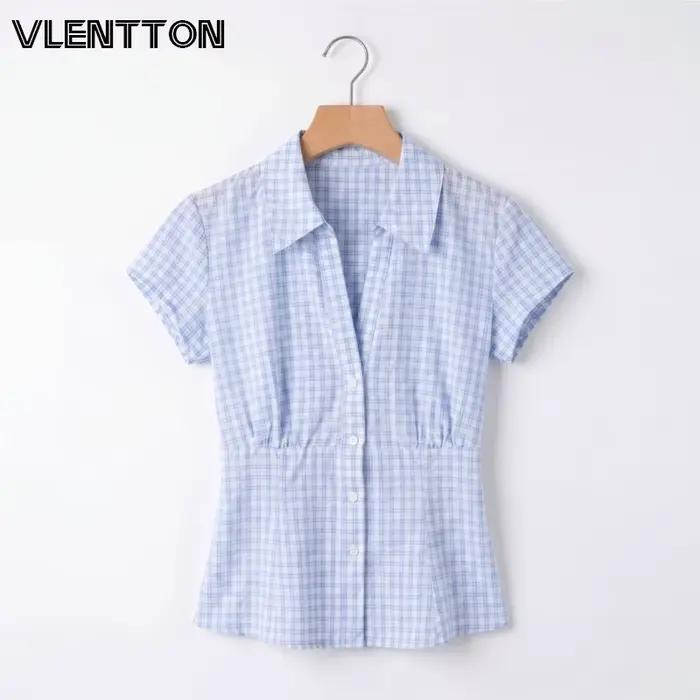 Chemise à manches courtes rayée bleu et blanc pour femme
