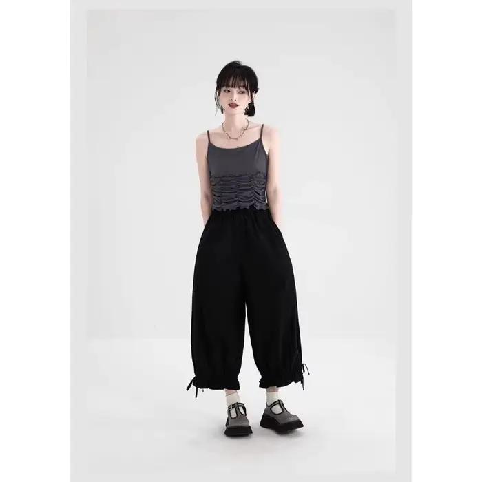 Pantalon large à taille haute noir pour femmes