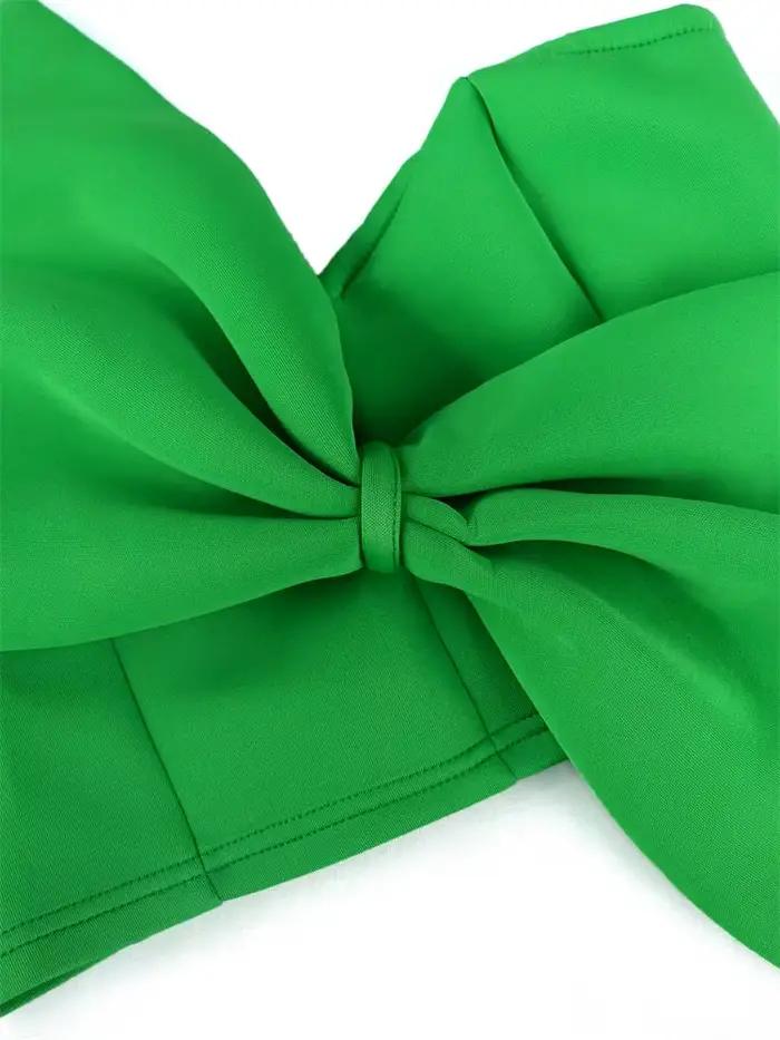 Haut court sans bretelles pour femme vert nœud élégant soirée cocktail club été