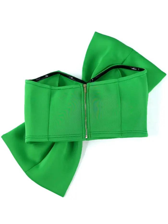 Haut court sans bretelles pour femme vert nœud élégant soirée cocktail club été